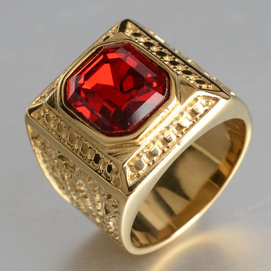 Unisex Stainless Steel Ring With Geometric Design Texture Casting Inlay Gems Statement Bands For Everyday Wear