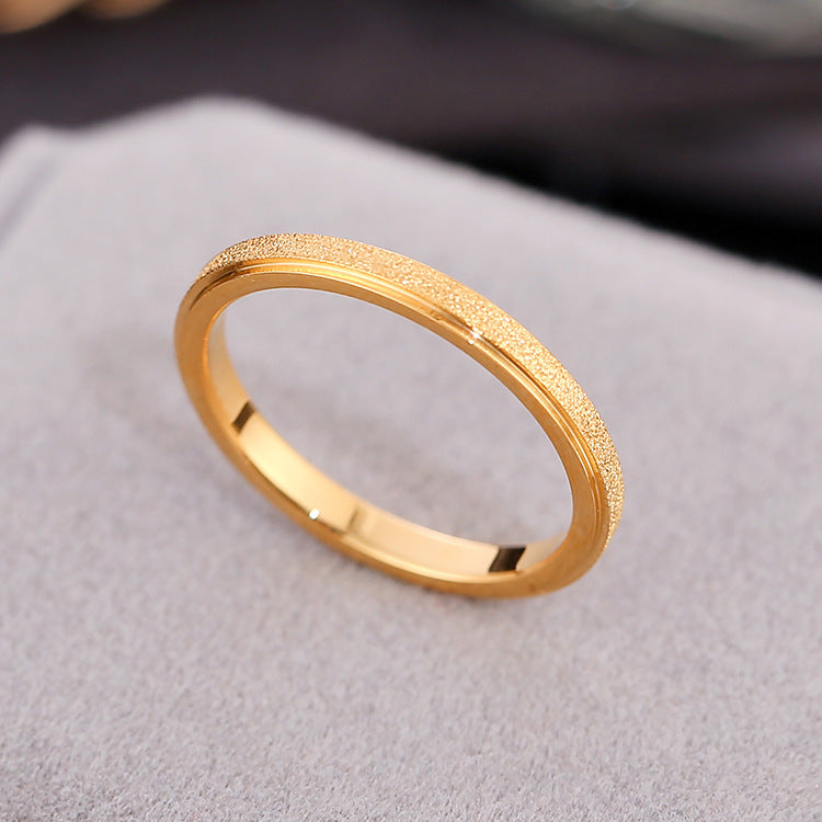 Women Titanium Steel Ring 2mm Frosted Geometric Couple Ring Korean Style Rose Gold Silver For Him Or Her Wedding