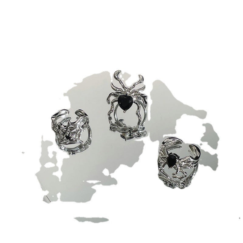 Unisex Adjustable Ring Dark Gem Diamond Spider Web Design Alloy Zodiac Ring for Women and Girls Elegant Everyday Wear