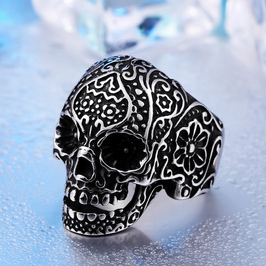 Mens Skull Ring Titanium Steel Electroplate Hip Hop Punk Biker Jewelry Durable Retro European American Fashion Accessory