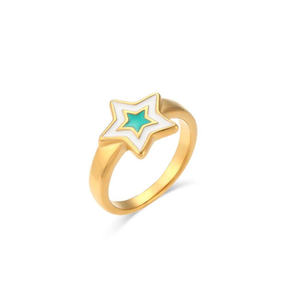 Womens Stainless Steel Ring With Colorful Oil Inlay Geometric Rings For Women Fashion Jewelry National Fashion