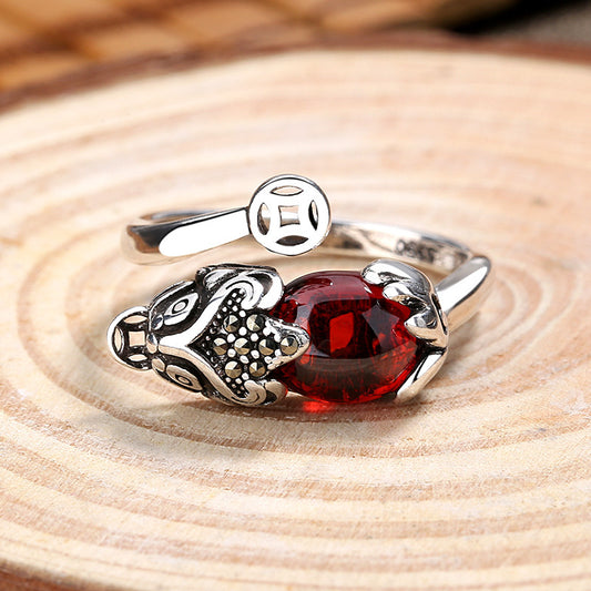 Retro Garnet Ring Vintage Silver Plated Copper Jewelry Unique Personality Accessory Gift For Her Tough Quality