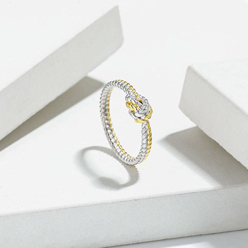 Womens Silver Ring With Braid Buckle Design Inlaid Zircon Stone Elegant Ring For Her Promise Wedding Jewelry