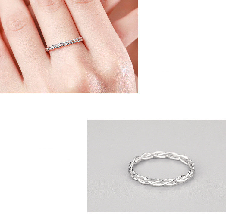 Womens Ring S925 Sterling Silver Ring Exquisite Curved Cross Ring Braid Band Ring for Her Thin Lightweight Silver Ring Anniversary Gift for Women