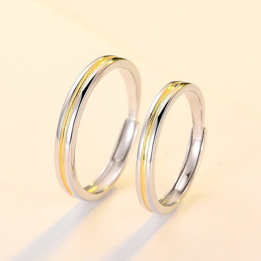 Sterling Silver Rings For Couples Geometric Design Electroplated Matching Bands Perfect Travel Gift For Couples