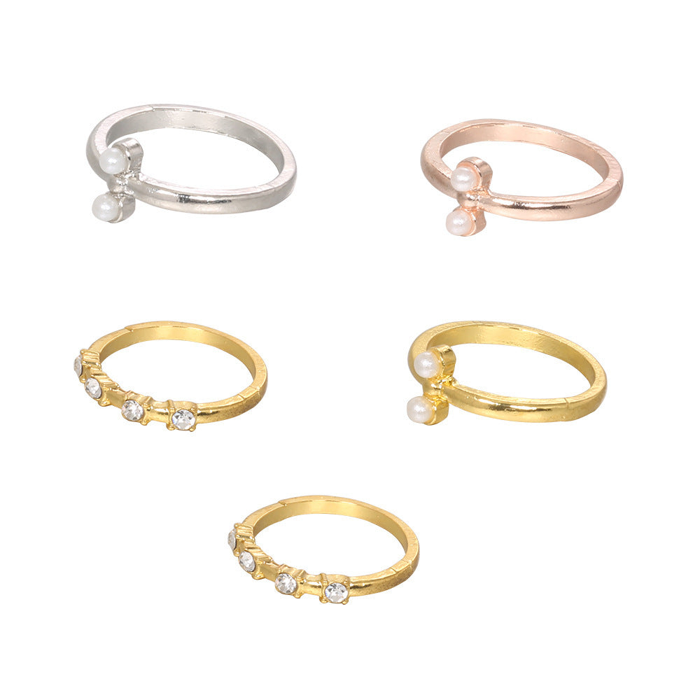 Electroplated Alloy Ring Set With Pearl Inlay And Artificial Gems Semi Precious Stones Fashion Jewelry Ring Pro