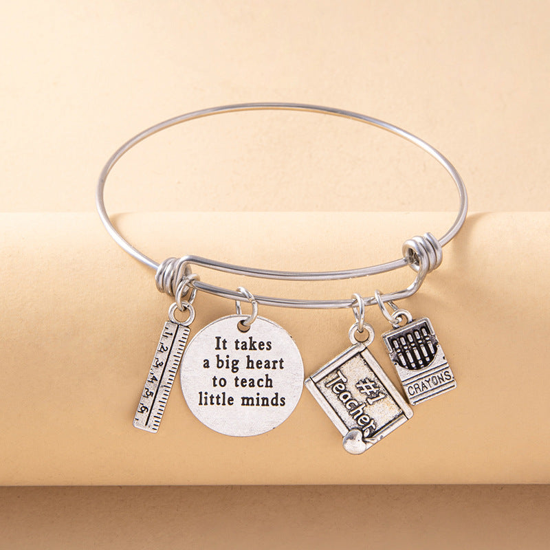 Womens Stainless Steel Bracelet Adjustable Design With English Letters Simple Decoration Silver Tone Alloy Bangle