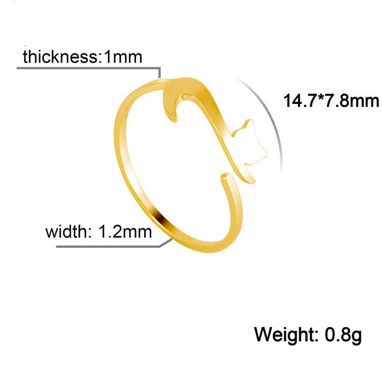Cat Kitten Ring Stainless Steel Jewelry Adjustable Opening Geometric Design Fashion Ring For Women And Girls Gift