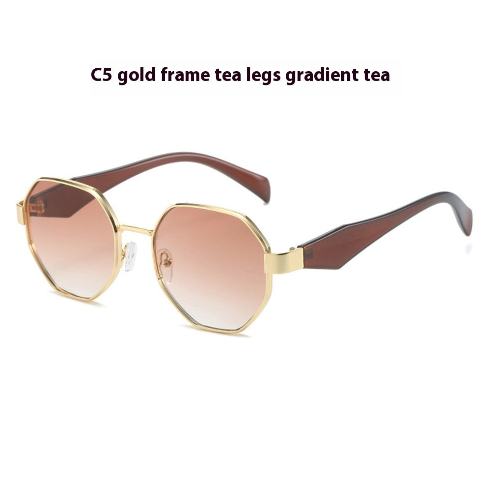 Womens Polygonal Sunglasses Large Rim Metal Frame Sun Glasses For Fashion Travel And Sun Protection Elegant Minimalist