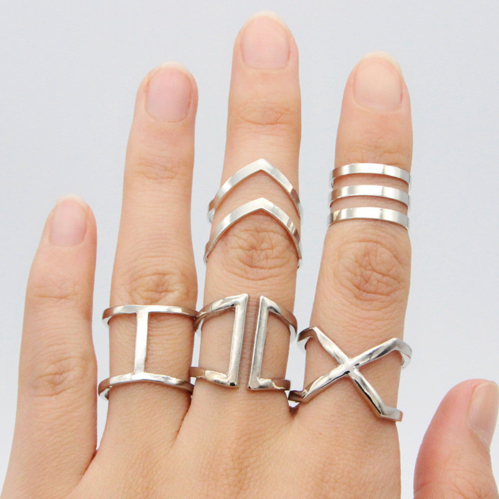 Unisex Geometric Alloy Ring Set Cross V Shape Gold for Women and Men Everyday Wear Fashion Jewelry Electroplated Finish