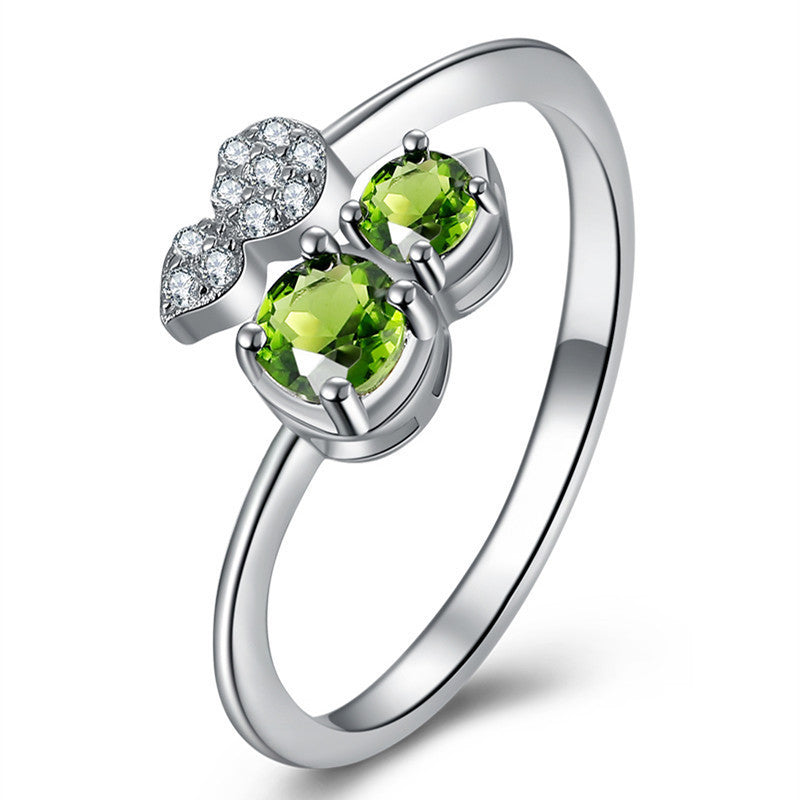 Green Zircon Gourd Ring Copper Inlaid Gold Plated Adjustable Womens Ring Gemstone For Everyday Wear For Styles