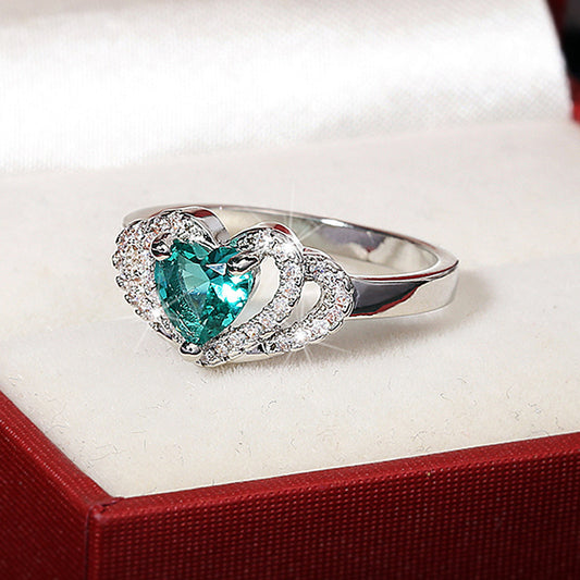 Heart Shape Green Zircon Ring For Women Brass Alloy Inlaid Gemstone Engagement And Anniversary Elegant Jewelry Gleaming