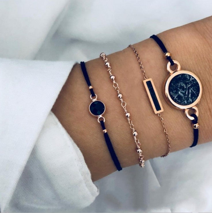 Geometric Alloy Chain Bracelet Set For Women Black And Turquoise Fashion Jewelry Individually Packaged For Everyday Wear