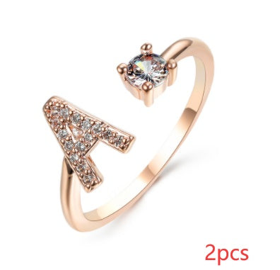 Womens Initial Letter Ring Adjustable Vintage Jewelry Zircon Accents Alloy Rhinestone Ring Perfect For Gifting