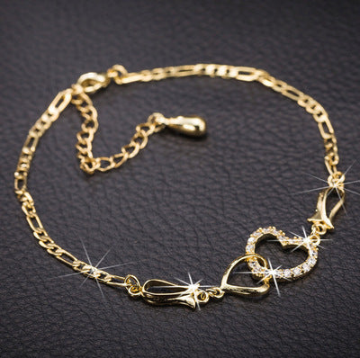 Gold Bracelet Double Heart Elegant Alloy Fashion Jewelry Trendy Design Bracelet Perfect Gift For Her And Girls
