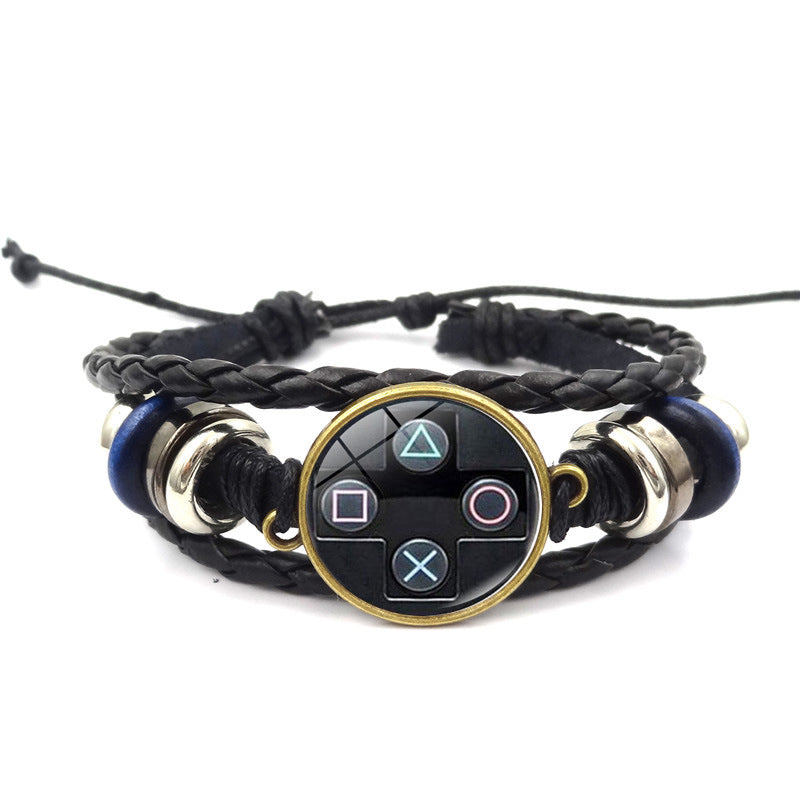Unisex Leather Bracelet Vintage Alloy Constellation Beaded Design Retro Game Controller Time Gem Anniversary Keepsake