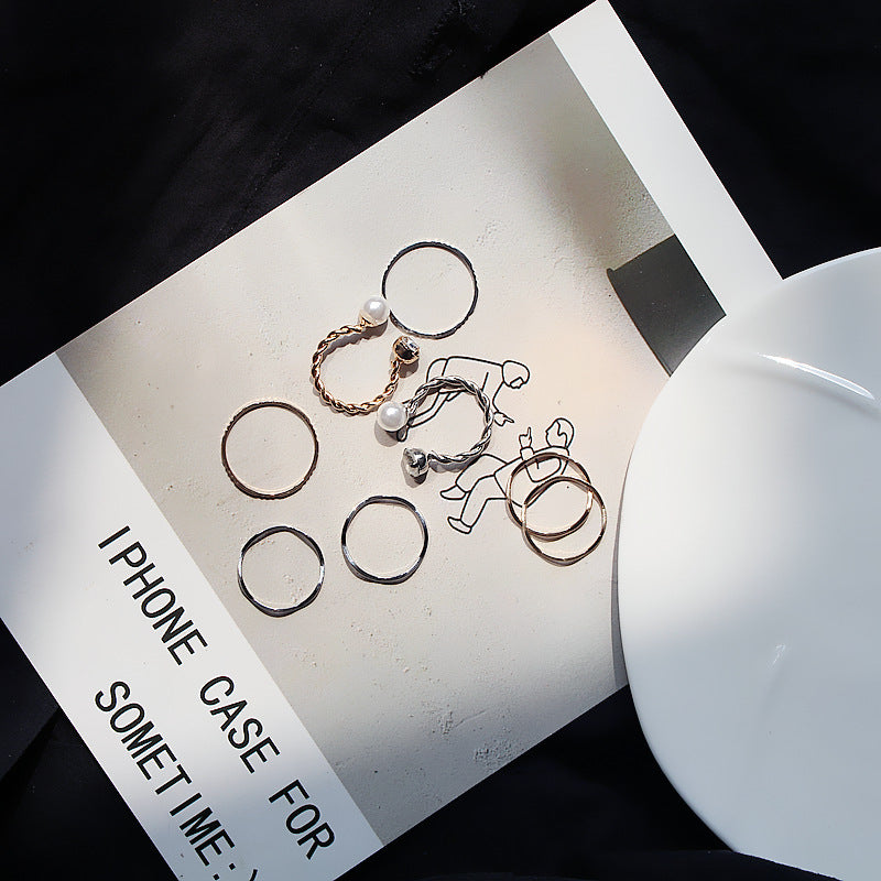 Women Geometric Ring Set Alloy Knuckle Rings With Gems