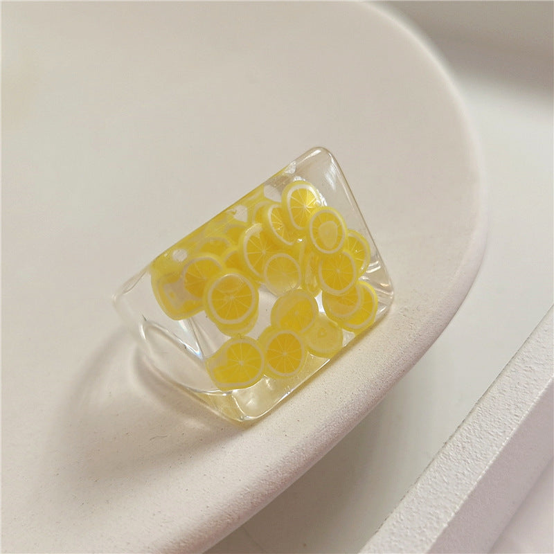 Unisex Acrylic Rings With Transparent Resin And Fruit Design Square Fashion Jewelry Gift For Women For Everyday Wear