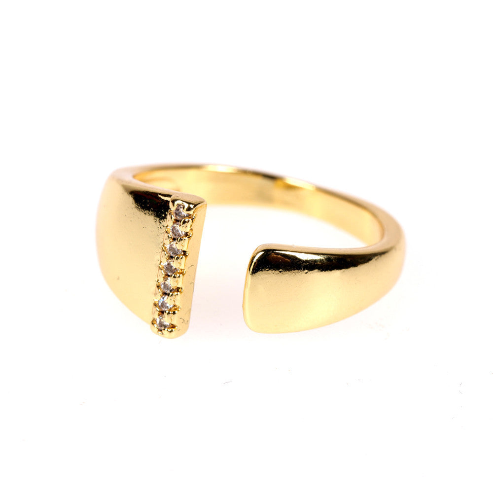 Women Initial Letter Ring Adjustable Gold Plated Diamond Accent Personalized Alphabetical Jewelry Gift For Her