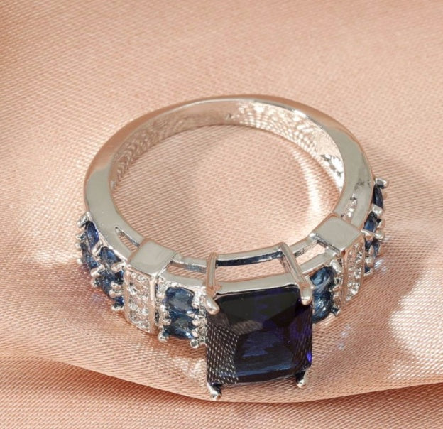 Sapphire Zircon Ring Colorful Explosion Design Copper Band Geometric European Style Sizes 6 7 8 9 10 Chic Ring