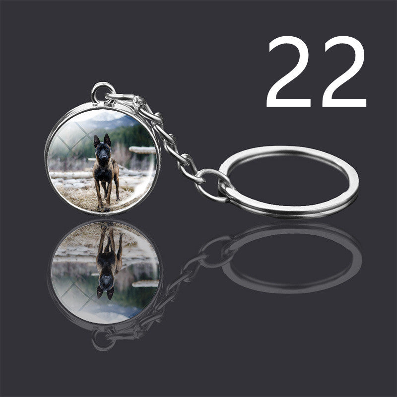 Dog Keychain Double Sided Glass Ball Pendant Exquisite Metal Design Key Chain For Pet Lovers Gift For Everyday