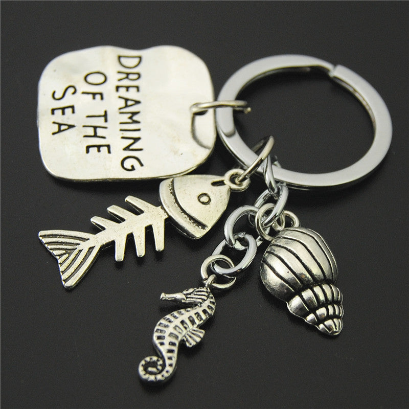 Unisex Skull Keychain Antique Silver Plated Alloy Turquoise Pendant Decoration Gift Skull Key Ring Collectible