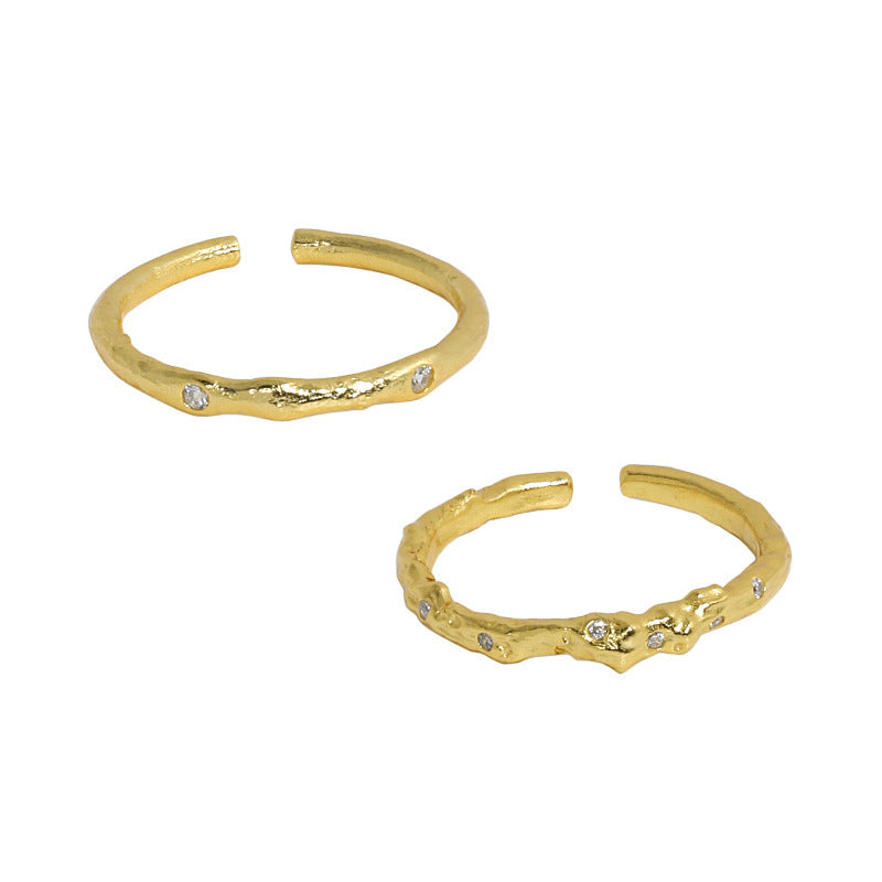 Silver Ring With Irregular Micro Inlaid Zircon Texture For Women Adjustable Opening With Durable Quality Shine