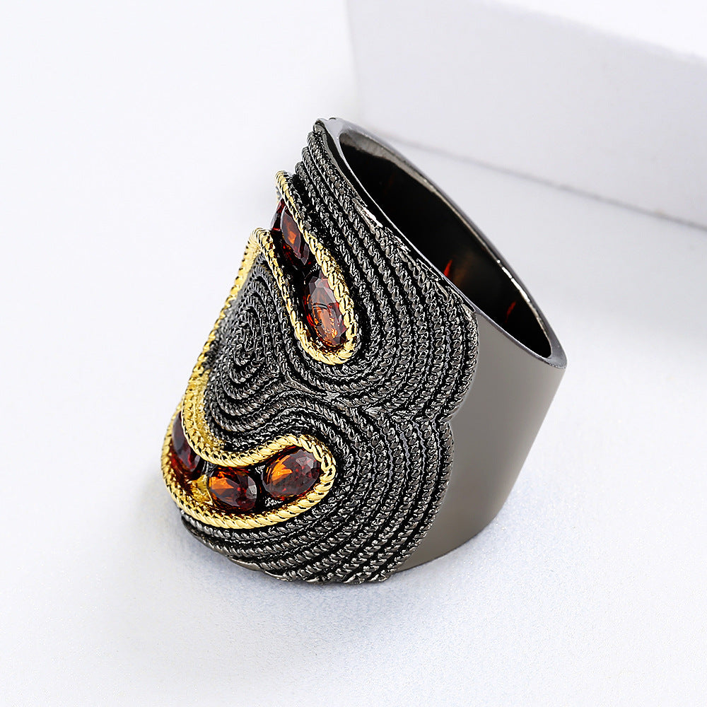 Women's New Hong Kong Style Lace Edge High Carbon Diamond Ring