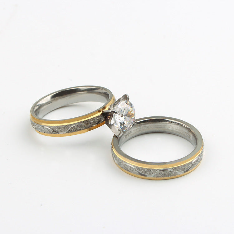 Womens Zircon Inlaid Titanium Steel Couple Ring Two Tone Gold Silver Jewelry Elegant Gifts For Couples Jewelry