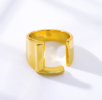 Women's Initial Letter Ring Wide Band Alphabet Copper Electroplated Personalized Statement Jewelry Gift Online