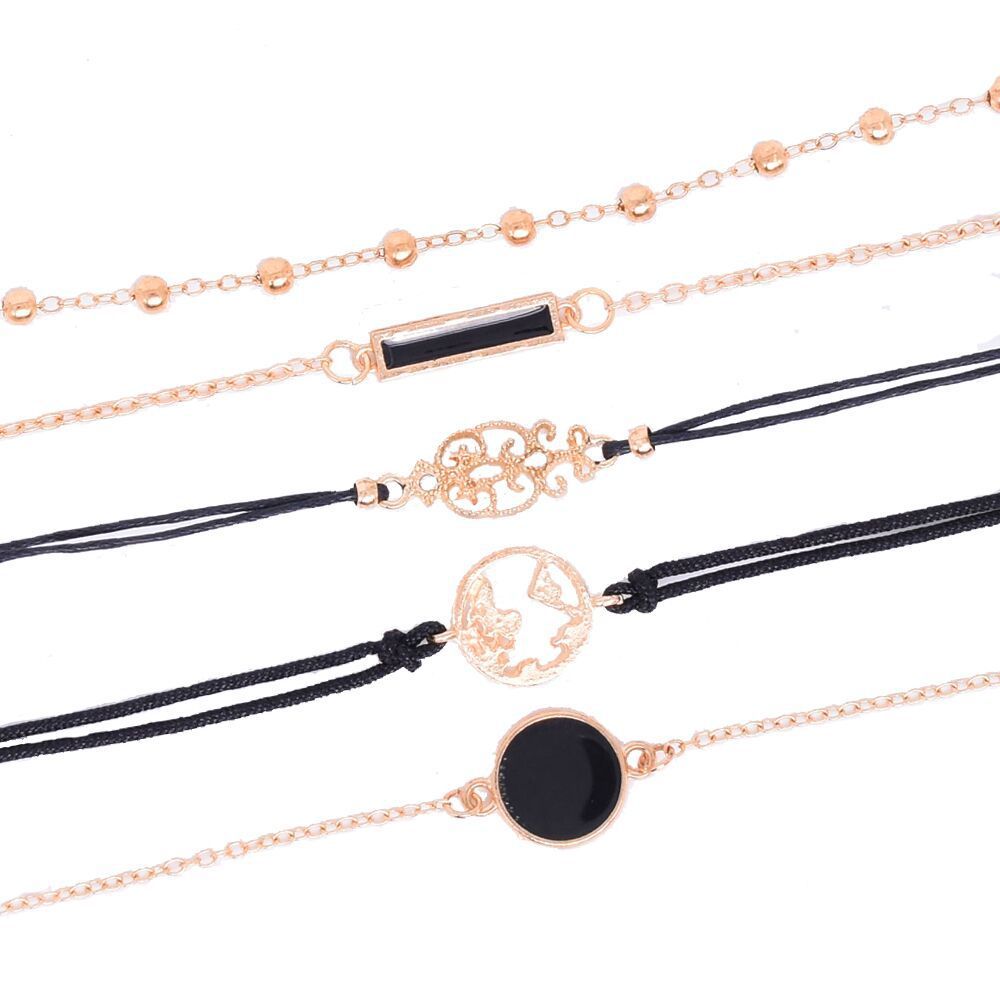 Five Piece Alloy Bracelet Set Bangle With Dripping Oil Rectangular Diamond Map And Letter Number Text Design Style