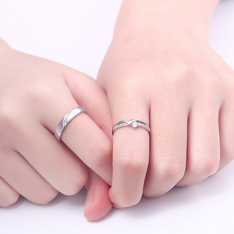 Sterling Silver Couple Rings Diamond Wedding Bands Anniversary Engagement Promise Jewelry Gift for Holidays Birthdays