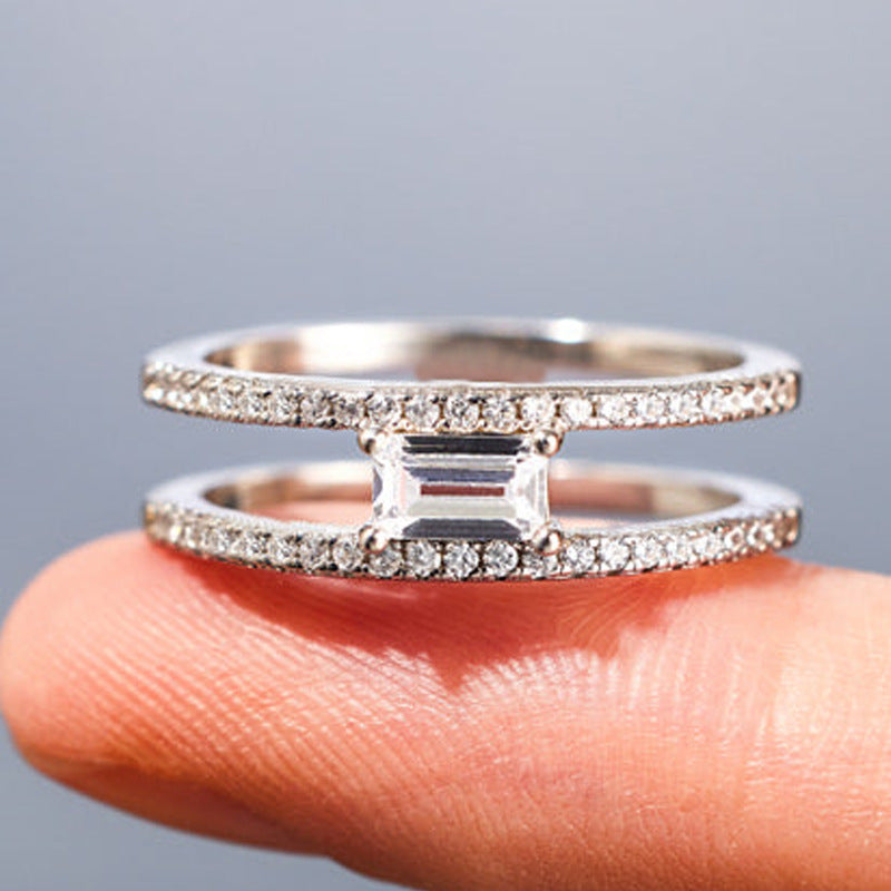 Silver Geometric Ring for Women Electroplated Alloy with Four Sides Design Elegant Fashion Jewelry for Daily Wear