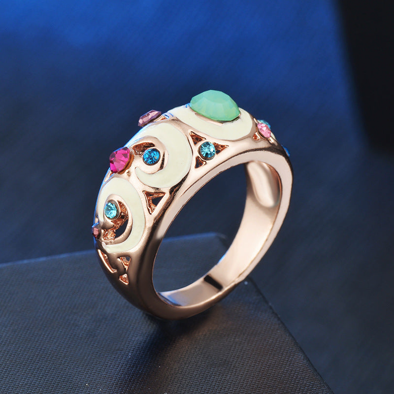 Rose Gold Plated Ring With Rhinestone Inlay Jewelry