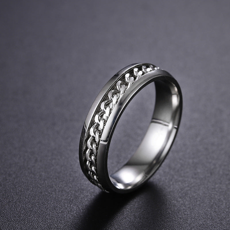 Couple Rings Rotating Stainless Steel Rings For Him And Her Plated Silver Promise Ring With Chain Promise Ring