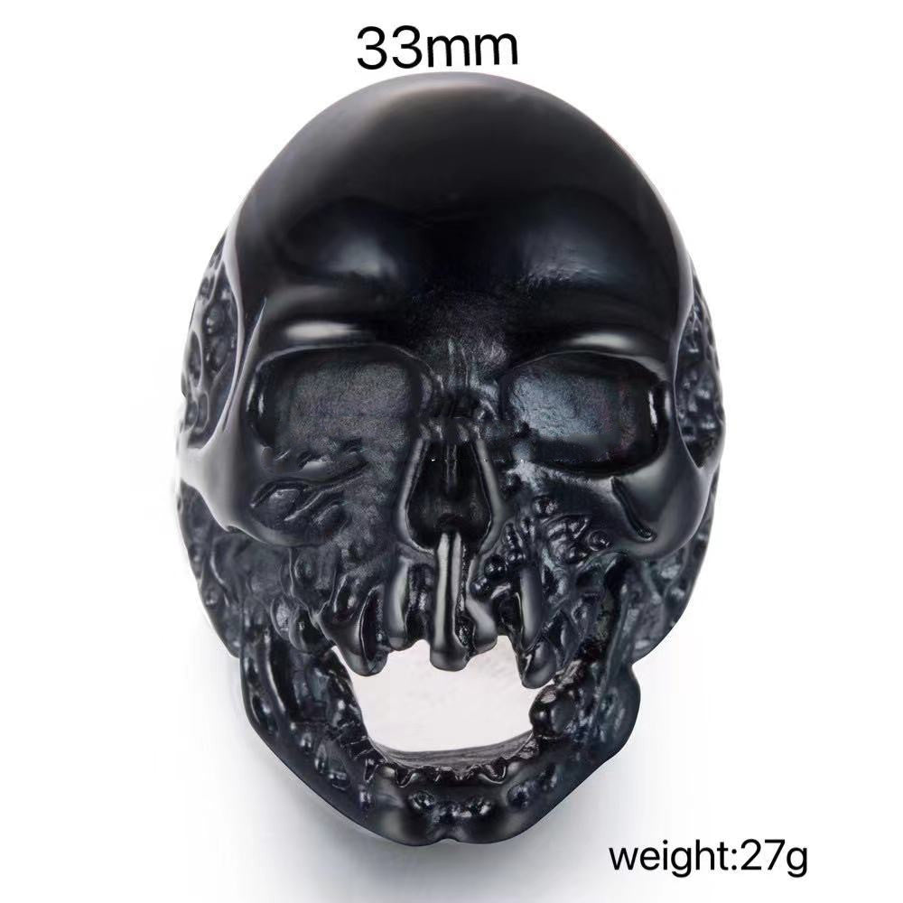 Retro Punk Style Exaggerated Stainless Steel Ring For Men Wide 33mm Skull Design With Bold Finish Inlay Detail
