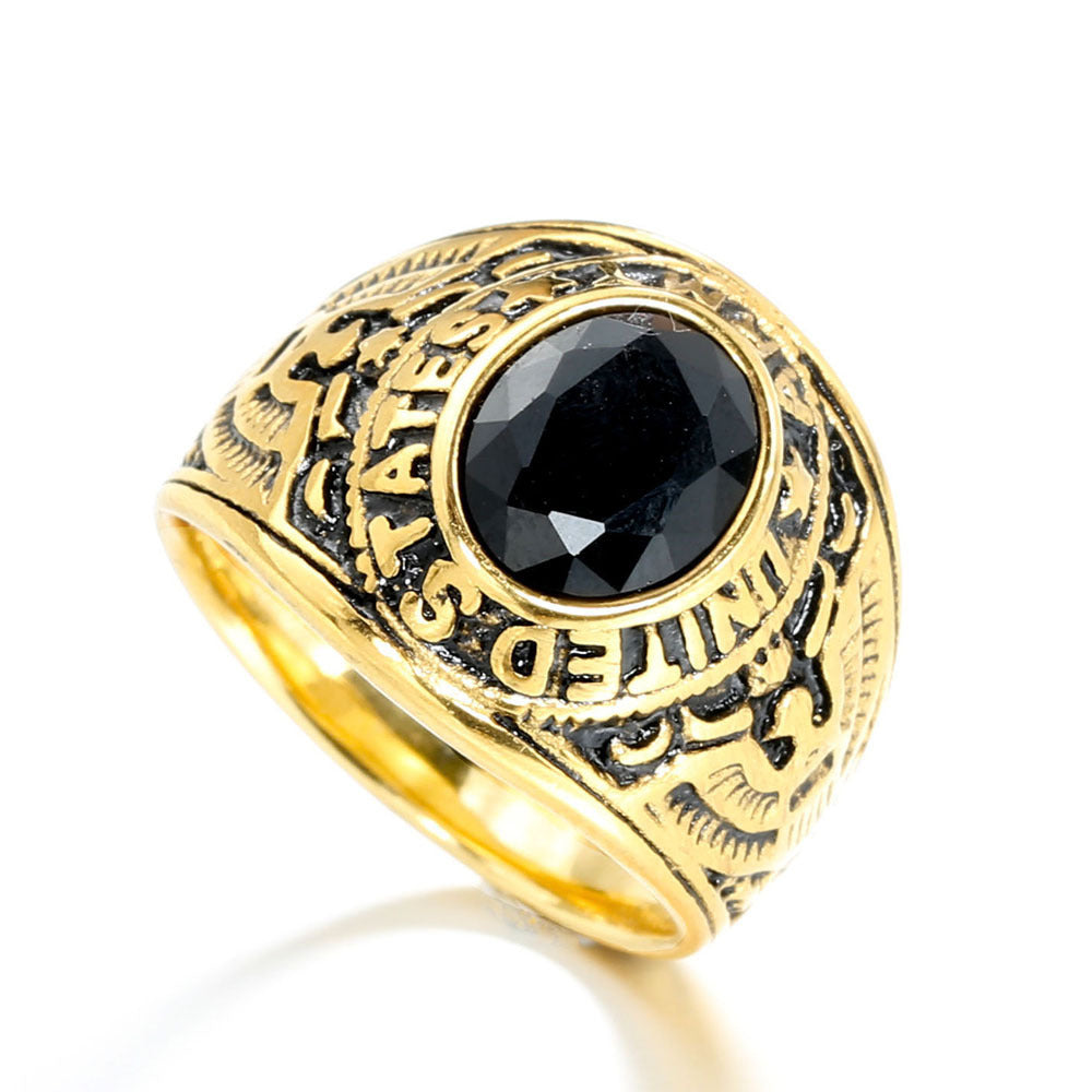 Mens Titanium Steel Diamond Ring Geometric Design Retro Diamond Studded Band Stainless Steel Ring For Men Plus