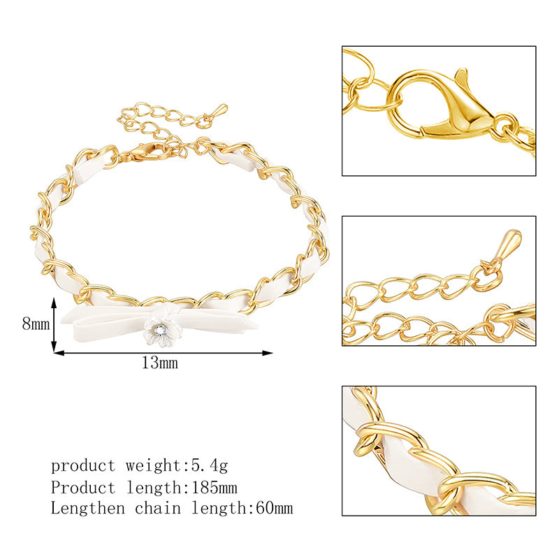 Geometric Copper Chain And Leather Bracelet For Women Trendy Fashion Jewelry Accessory For Everyday Wear Daily