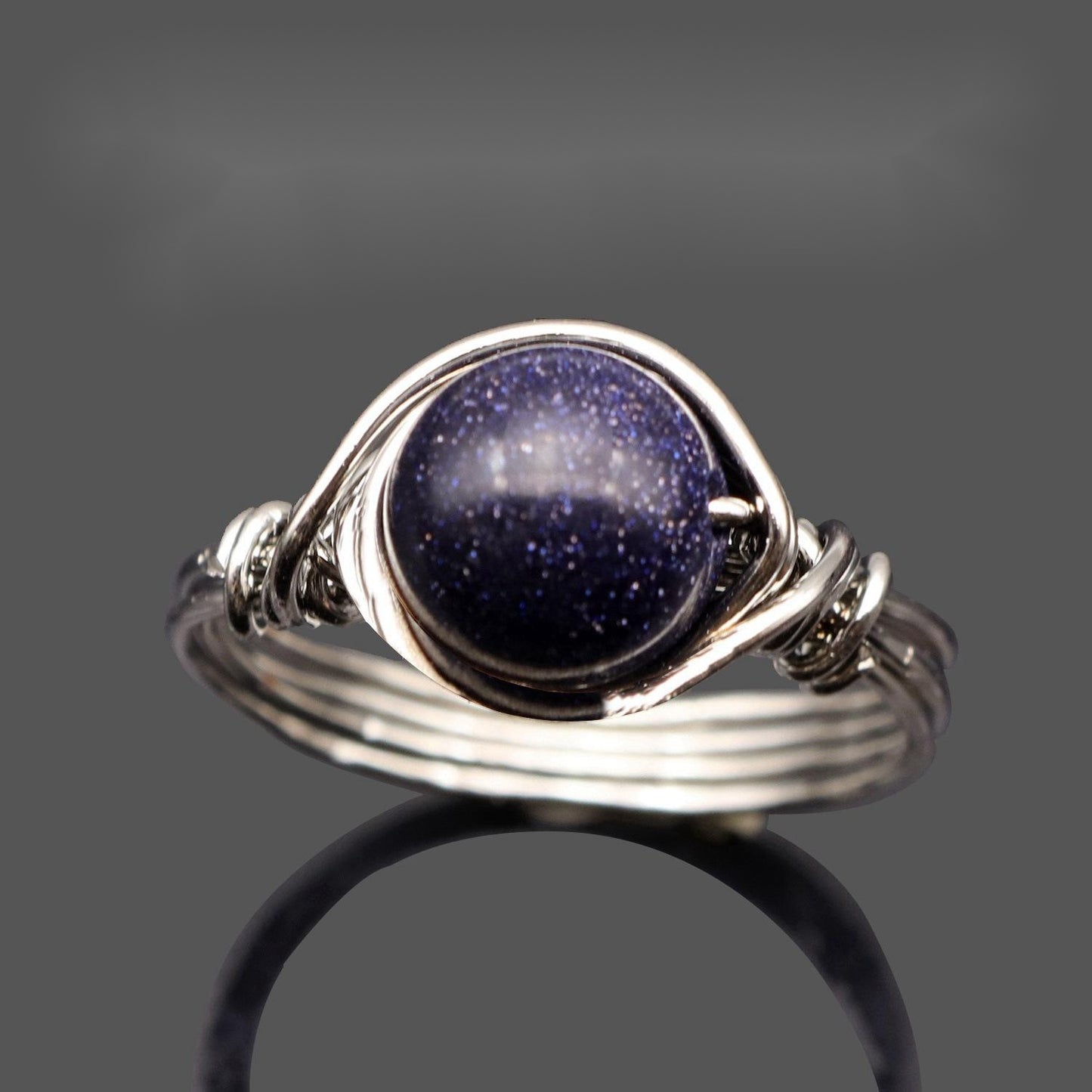 Natural Gemstone Wire Ring With Crystal Bead Accent
