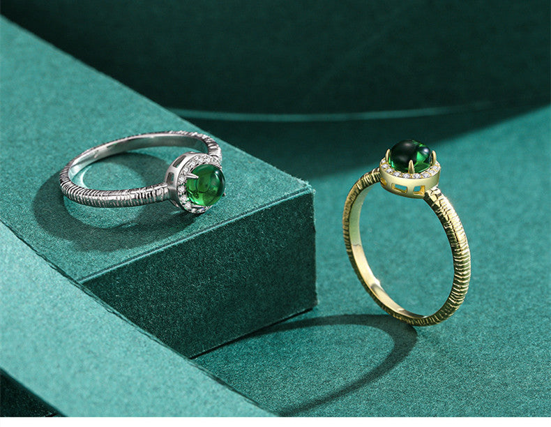 Womens Sterling Silver Ring With Green Agate Gemstone Geometric Design Elegant Gold Plated Jewelry For Her Now