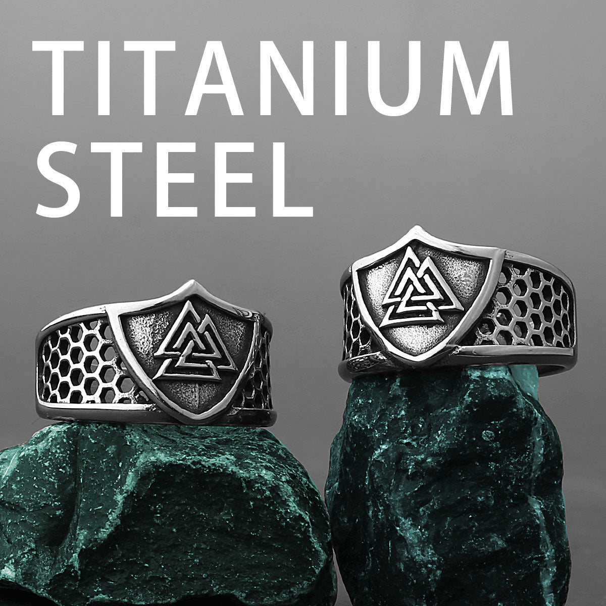 Men Shield Rune Ring Titanium Steel Hollow Band Vintage Norse Inspired Jewelry For Everyday Wear Durable Gift Idea