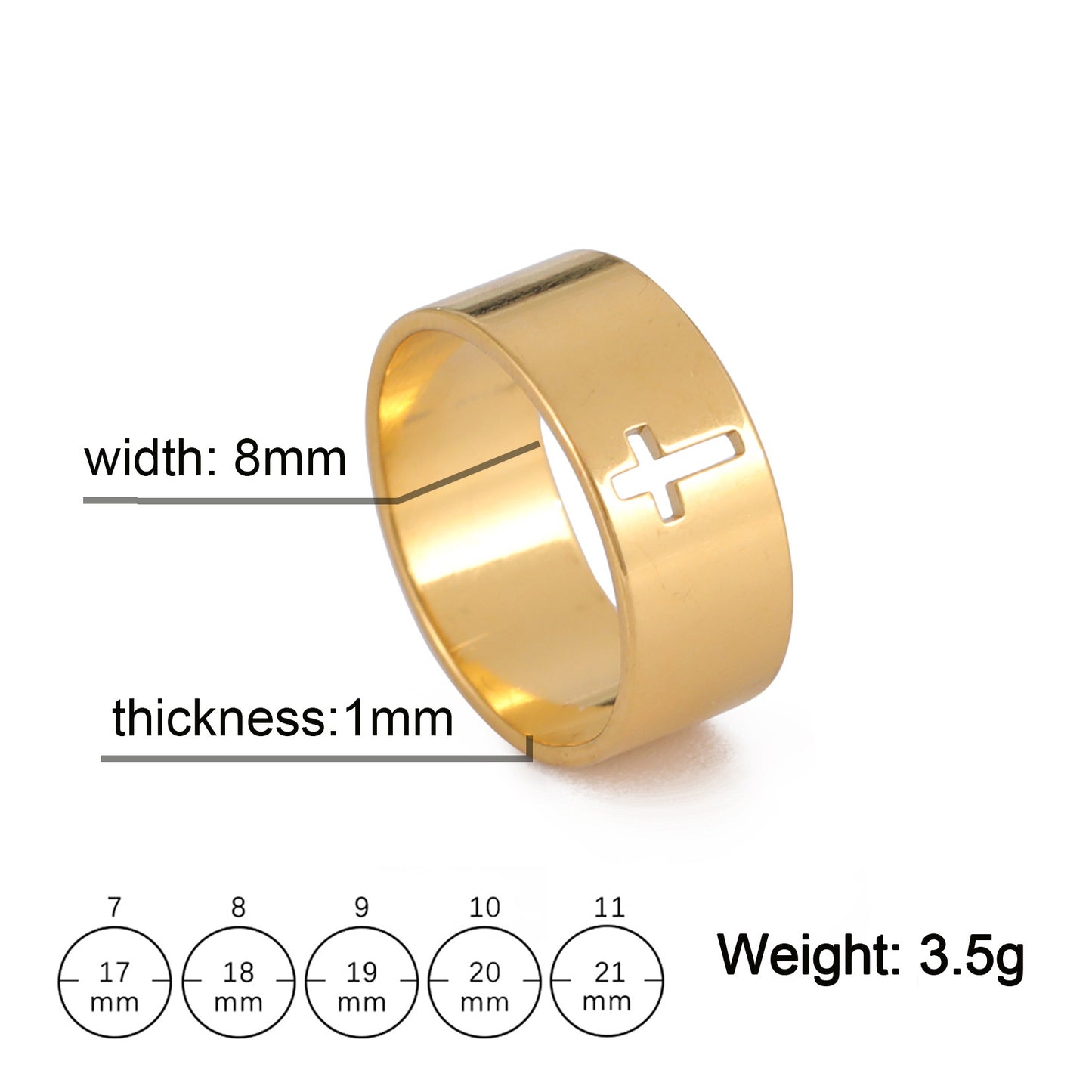 Unisex Hollow Cross Stainless Steel Ring Electroplated