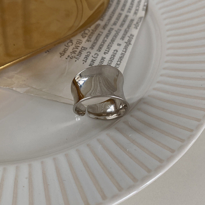 Titanium Steel Ring Smooth Wide Face Irregular Ellipse Style For Women Size Six To Ten Gold Or Silver Electroplated