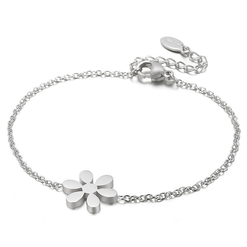 Womens Titanium Steel Flower Pattern Bracelet Elegant Floral Design Stainless Jewelry Gift Gold Finish Jewelry