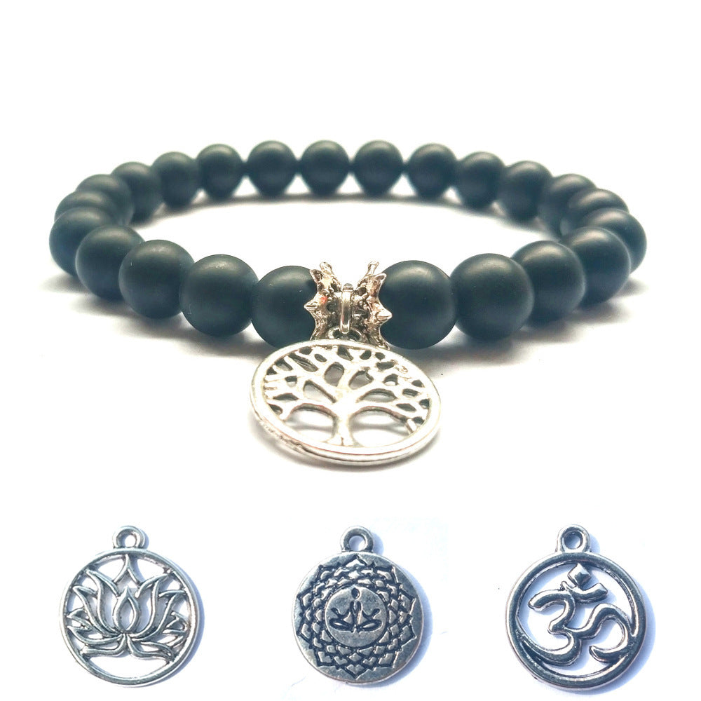 Unisex Frosted Black Agate Beaded Bracelet With Tree of Life Pendant 8mm Beads Handmade Jewelry for Everyday Wear