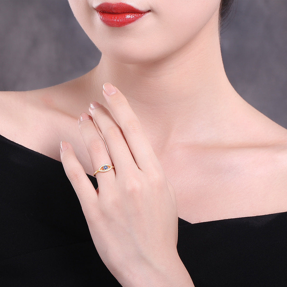 Womens Sterling Silver Eye Ring with K Gold Plating and Zircon Inlay for Women Fashion Jewelry Band Ring 1 5mm