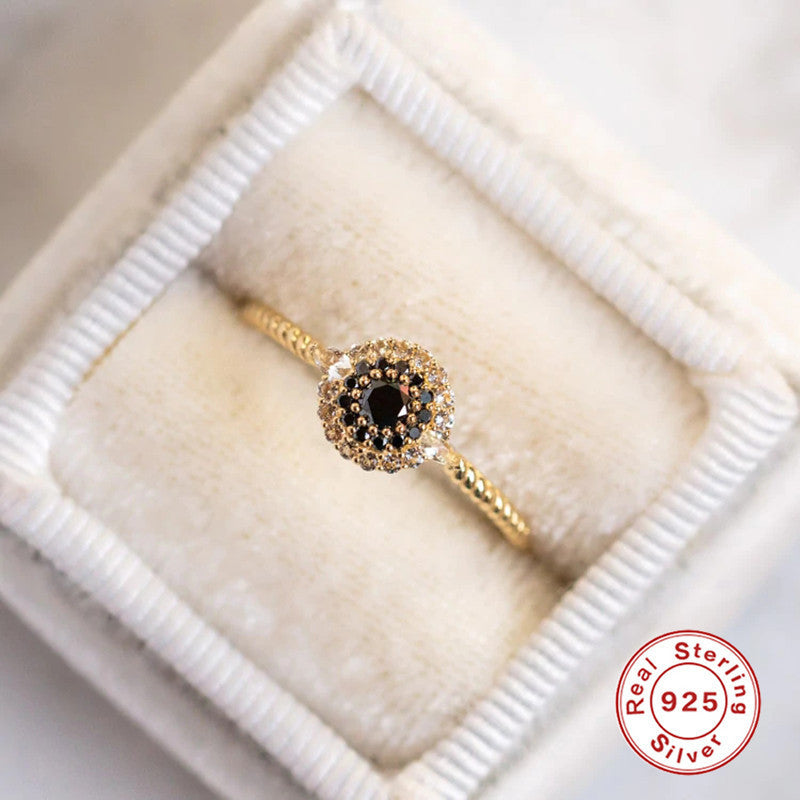 Womens Sterling Silver Ring With Round Diamond Gold Plated Band For Engagement And Anniversary For Daily Shine