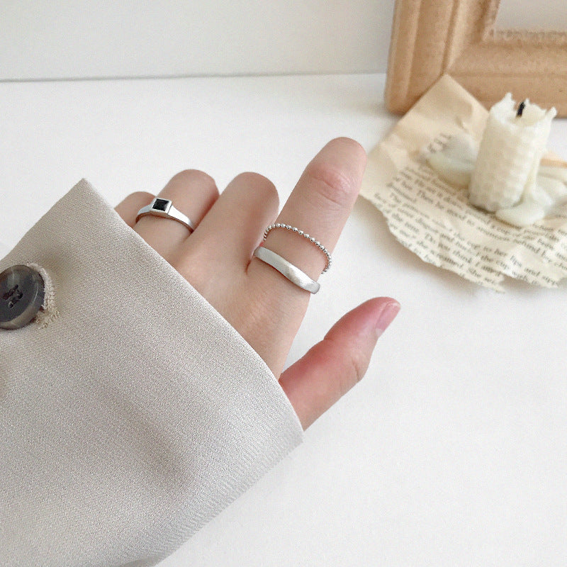 Womens Double Layer Ring Brushed Silver Electroplated Round Bead Chain Rings Individually Packed Gift Festival