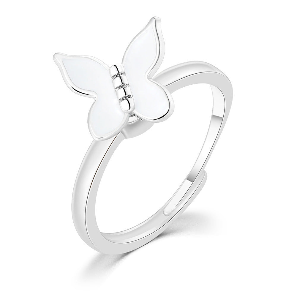 Womens Copper Inlaid Zircon Butterfly Ring Drip Oil Adjustable Opening Trendy Fashion Jewelry Gift for Her Now