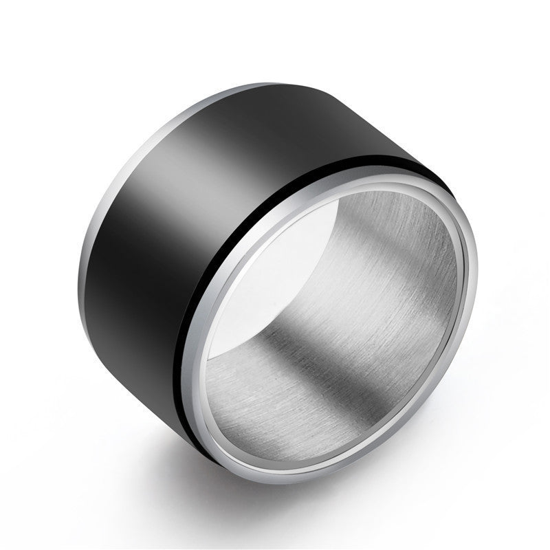 Mens 12mm Ultra Wide Rotating Inner Ball Outer Flat 316L Stainless Steel Black Ring Wedding Gift Durable Today